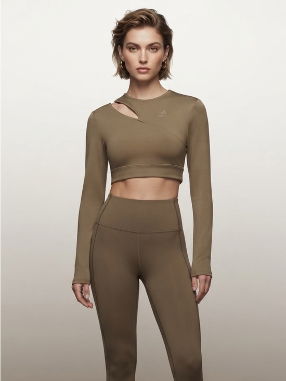 Adidas Beige Cutout Long Sleeve Crop Top Size Extra Small